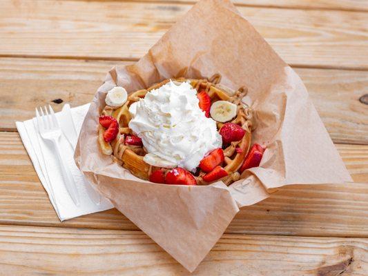 Waffle Fresh Whip Cream bananas and strawberries