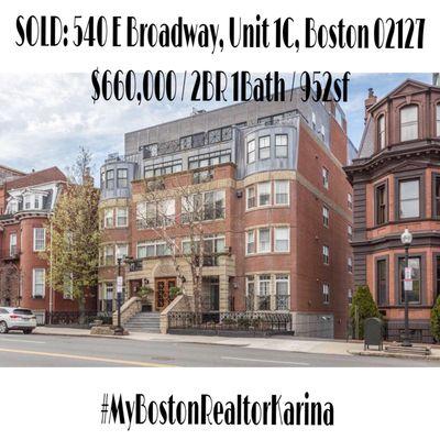 #SOLD: 540 E Broadway, Unit 1C, Boston 02127 $660,000 / 2BR 1Bath / 952sf #MyBostonRealtorKarina #BostonRealEstate #Southie #BostonCondos