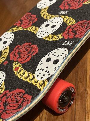 Grip tape, skateboard, skate wheels.