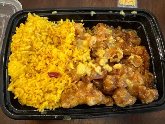 General Tzo's chicken with "fried rice".