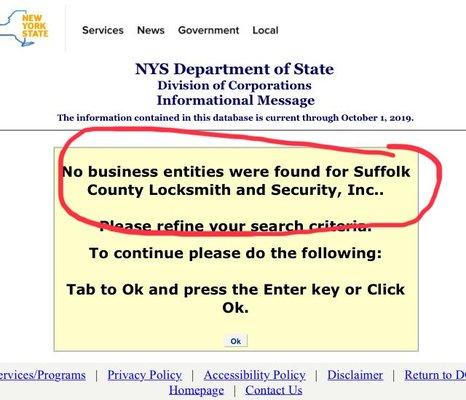 LOOK AT NYS CORP SEARCH RESULT